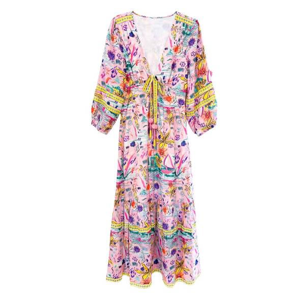 NEW BELL BY ALICIA BELL magnolia v neck maxi dress in sunshine print